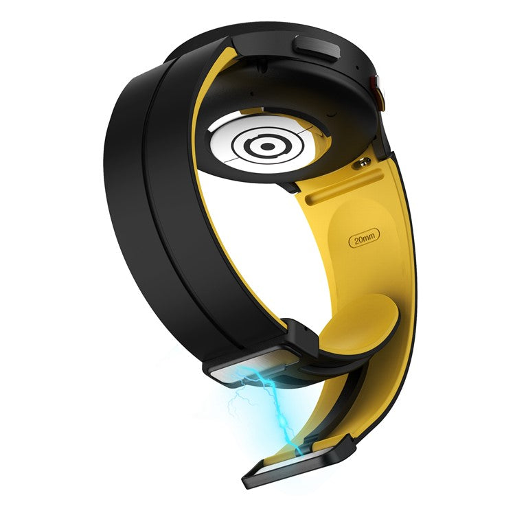 Silicone Watch Band for Samsung Galaxy Watch6 / Watch6 Classic / Watch 5 / Watch 5 Pro / Watch4 / Watch4 Classic , Magnetic Folding Buckle Dual-color Strap - Black+Yellow