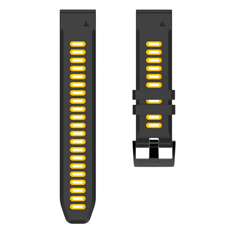 26mm Watch Band for Garmin Tactix 7 Pro / Fenix 7X / 6X Pro / 5X Plus , Smooth Silicone Dual-color Wrist Strap - Black+Yellow