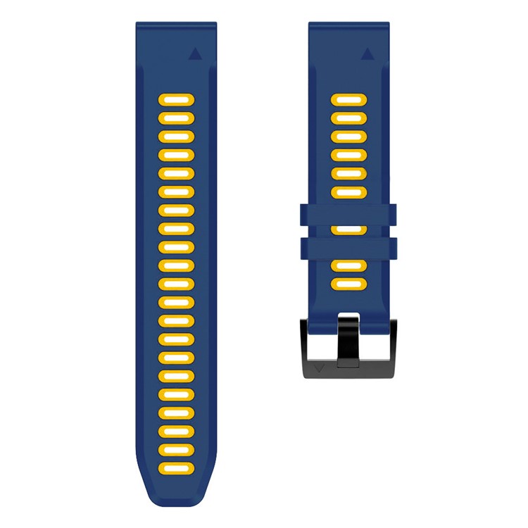 26mm Watch Band for Garmin Tactix 7 Pro / Fenix 7X / 6X Pro / 5X Plus , Smooth Silicone Dual-color Wrist Strap - Midnight Blue+Yellow