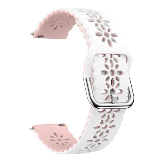 For Garmin Vivomove 3S / Samsung Gear Sport  / Huawei Watch GT 2 42mm Silicone Watchband 20mm Flower Hollow Dual Color Watch Strap - White / Pink