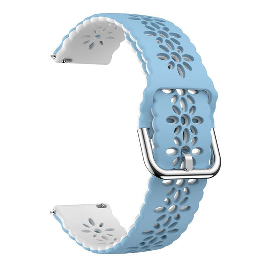 For Garmin Vivomove 3S / Samsung Gear Sport  / Huawei Watch GT 2 42mm Silicone Watchband 20mm Flower Hollow Dual Color Watch Strap - Baby Blue / White