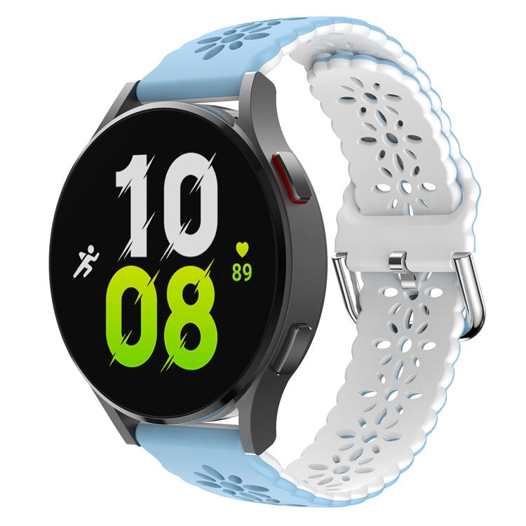 For Garmin Vivomove 3S / Samsung Gear Sport  / Huawei Watch GT 2 42mm Silicone Watchband 20mm Flower Hollow Dual Color Watch Strap - Baby Blue / White