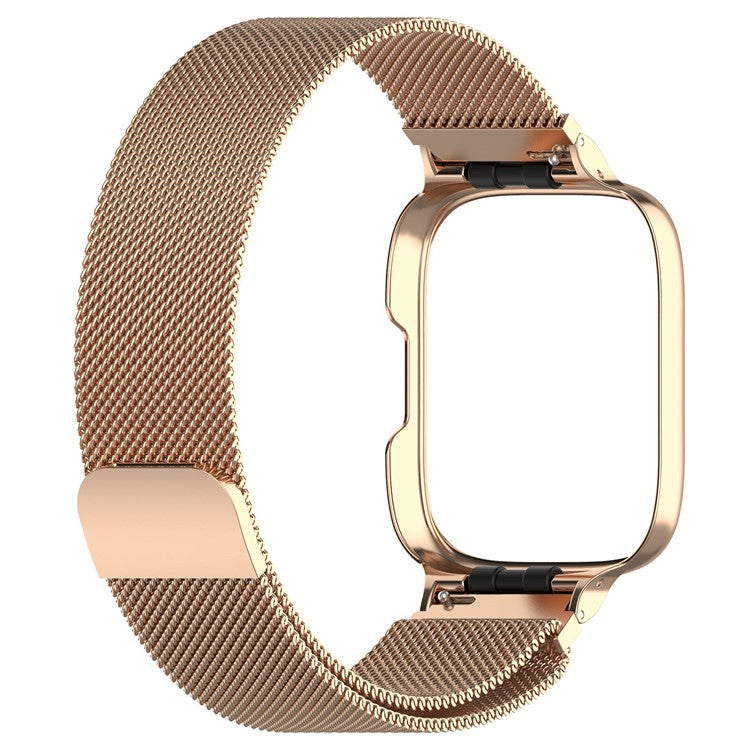 For Xiaomi Redmi Watch 3 Lite / Watch 3 Active Milanese Metal Watch Strap Band with Watch Case Frame - Rose Gold