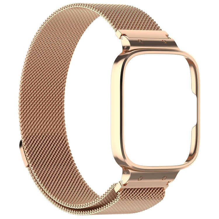 For Xiaomi Redmi Watch 3 Lite / Watch 3 Active Milanese Metal Watch Strap Band with Watch Case Frame - Rose Gold