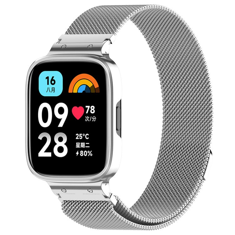 For Xiaomi Redmi Watch 3 Lite / Watch 3 Active Milanese Metal Watch Strap Band with Watch Case Frame - Silver
