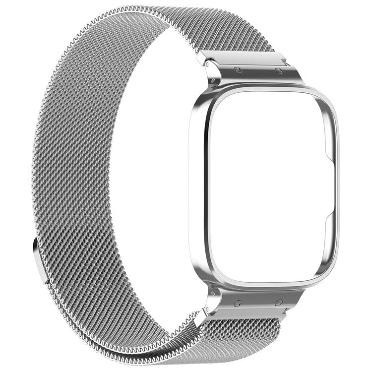 For Xiaomi Redmi Watch 3 Lite / Watch 3 Active Milanese Metal Watch Strap Band with Watch Case Frame - Silver