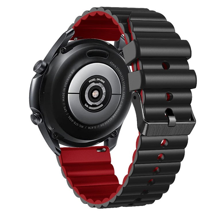 Silicone Watch Band for Suunto Vertical / 9 Peak Pro / 5 Peak , Horizontal Stripes 22mm Dual-color Bracelet with Black Buckle - Black+Red