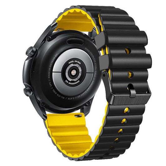 Silicone Watch Band for Suunto Vertical / 9 Peak Pro / 5 Peak , Horizontal Stripes 22mm Dual-color Bracelet with Black Buckle - Black+Yellow
