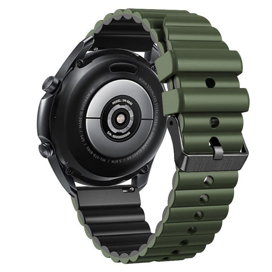 Silicone Watch Band for Suunto Vertical / 9 Peak Pro / 5 Peak , Horizontal Stripes 22mm Dual-color Bracelet with Black Buckle - Army Green+Black