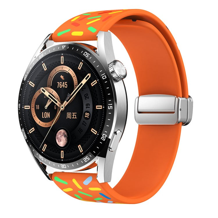 Silicone Bands for Samsung Galaxy Watch6 / Watch6 Classic / Watch 5 / Watch 5 Pro / Watch4 20mm Watch Strap with Silver Buckle - Orange Rainbow