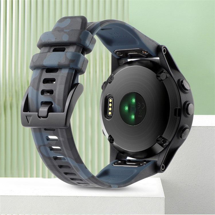 Silicone Watch Band for Garmin Fenix 7X / 6X , Camouflage Pattern 26mm Quick Release Casual Strap - Camouflage Cyan