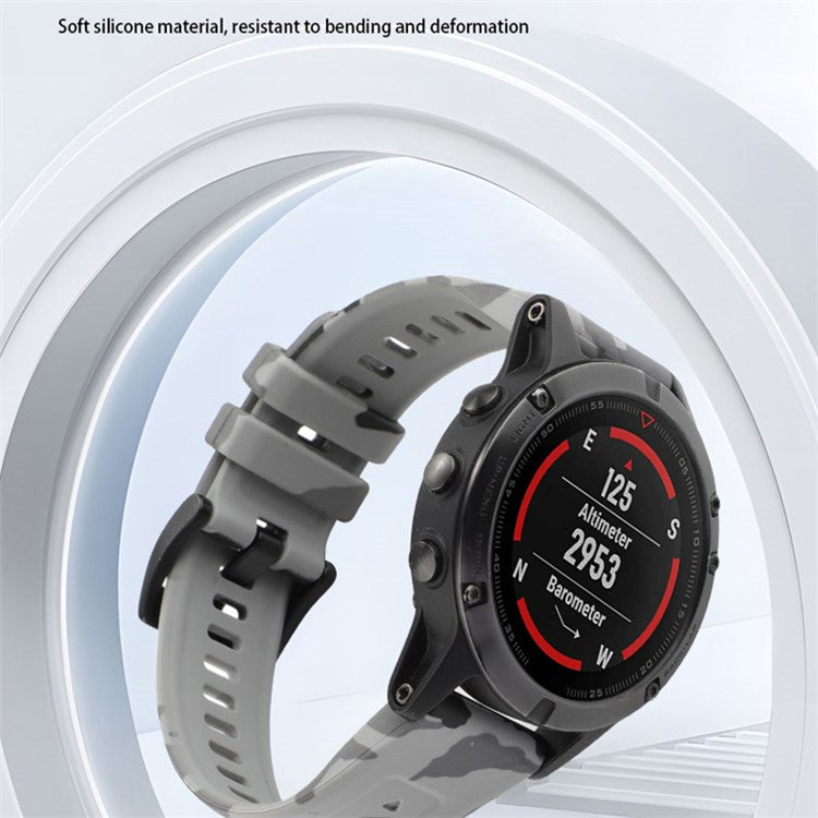 Camouflage Pattern Printed Watch Band for Garmin Fenix 7 / 6 ,  22mm Silicone Quick Release Strap - Camouflage Red