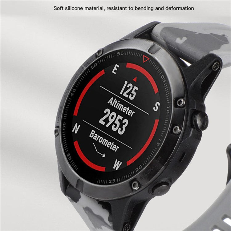 Camouflage Pattern Printed Watch Band for Garmin Fenix 7 / 6 ,  22mm Silicone Quick Release Strap - Camouflage Red