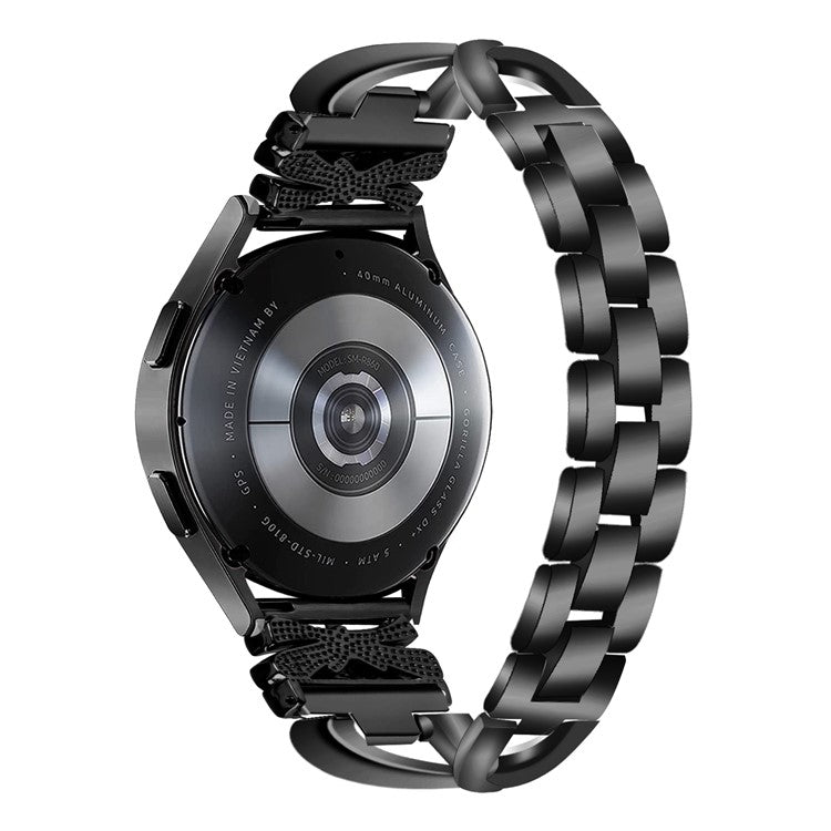 For Samsung Galaxy Watch6 40mm / 44mm Rhinestones Decor 20mm Watch Strap Crown X-Shape Zinc Alloy Watchband - Black