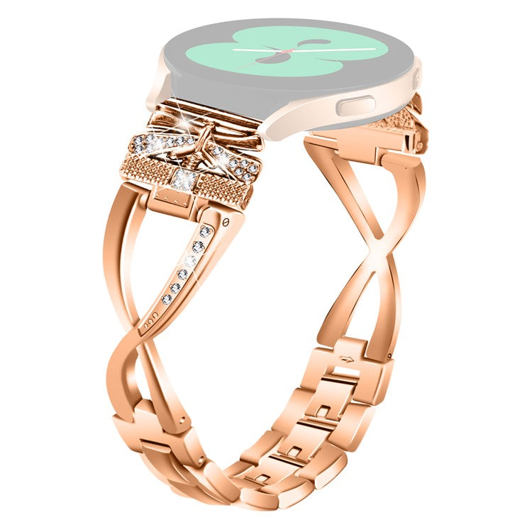 For Samsung Galaxy Watch6 40mm / 44mm Rhinestones Decor 20mm Watch Strap Crown X-Shape Zinc Alloy Watchband - Rose Gold