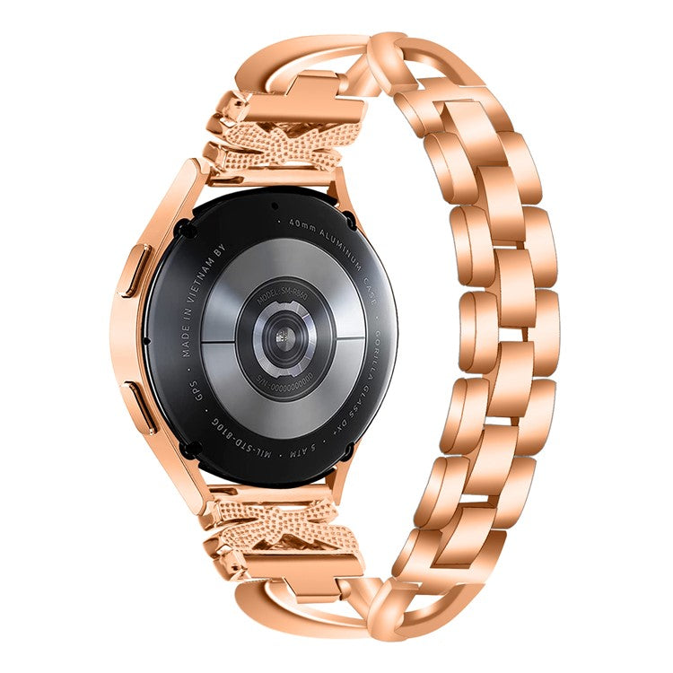 For Samsung Galaxy Watch6 40mm / 44mm Rhinestones Decor 20mm Watch Strap Crown X-Shape Zinc Alloy Watchband - Rose Gold