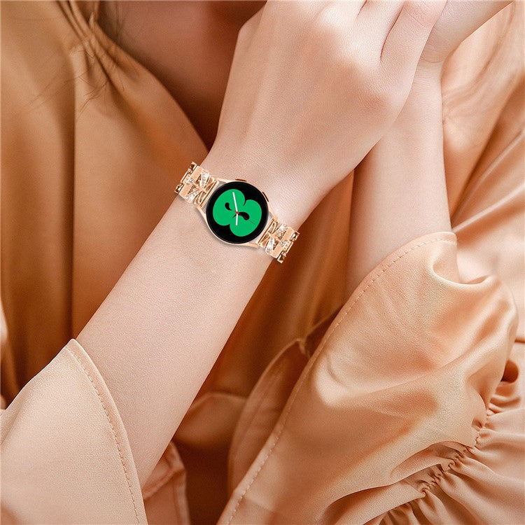 For Samsung Galaxy Watch6 40mm / 44mm Rhinestones Decor 20mm Watch Strap Crown X-Shape Zinc Alloy Watchband - Rose Gold