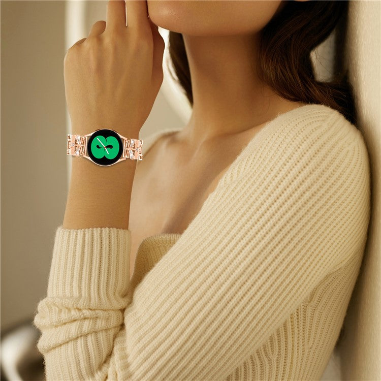For Samsung Galaxy Watch6 40mm / 44mm Rhinestones Decor 20mm Watch Strap Crown X-Shape Zinc Alloy Watchband - Rose Gold