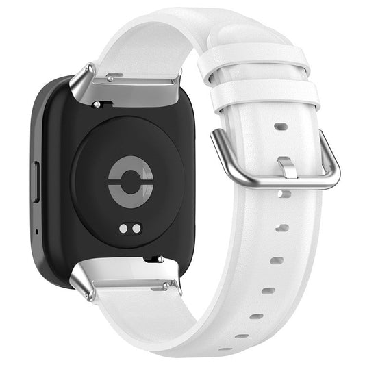 Watch Band for Xiaomi Redmi Watch 3 Active / Redmi Watch 3 Lite , Genuine Cow Leather Wrist Straps with Connector - White