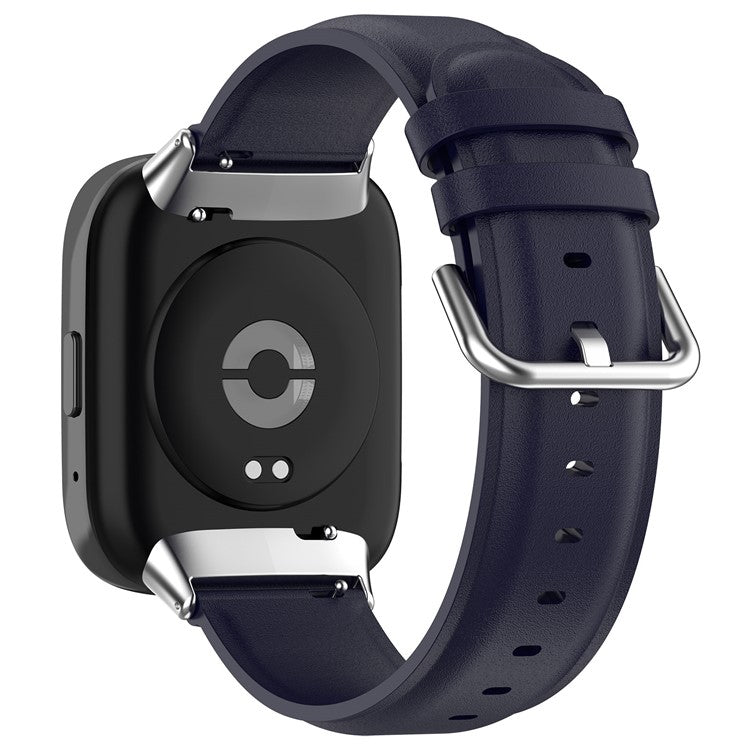 Watch Band for Xiaomi Redmi Watch 3 Active / Redmi Watch 3 Lite , Genuine Cow Leather Wrist Straps with Connector - Navy Blue