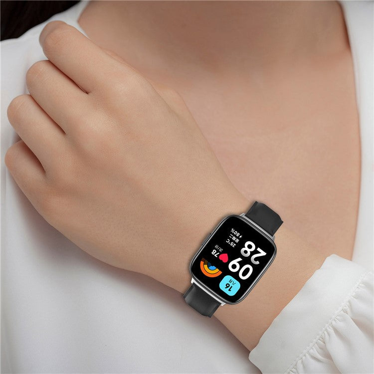 Watch Band for Xiaomi Redmi Watch 3 Active / Redmi Watch 3 Lite , Genuine Cow Leather Wrist Straps with Connector - Navy Blue