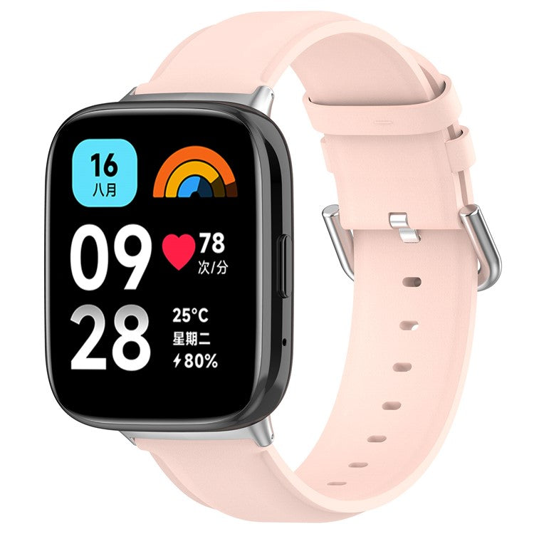 Watch Band for Xiaomi Redmi Watch 3 Active / Redmi Watch 3 Lite , Genuine Cow Leather Wrist Straps with Connector - Light Pink