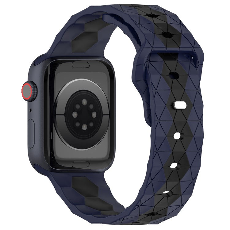 For Apple Watch Series 10 46mm / Ultra 2 Ultra 49mm /  Series 9 8 7 45mm / 6 5 4 SE (2023) SE (2022) SE 44mm / 3 2 1 42mm Football Pattern Silicone Watch Strap - Midnight Blue / Black