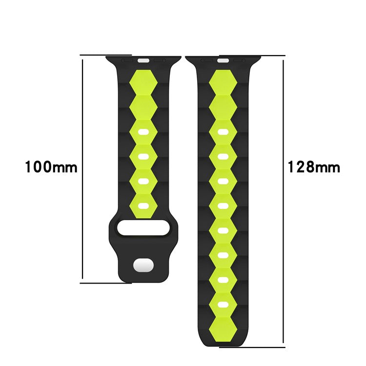 For Apple Watch Series 10 46mm / Ultra 2 Ultra 49mm /  Series 9 8 7 45mm / 6 5 4 SE (2023) SE (2022) SE 44mm / 3 2 1 42mm Football Pattern Silicone Watch Strap - Midnight Blue / Black