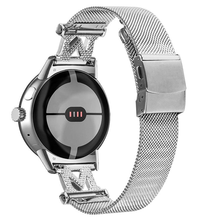 Stainless Steel Milanese Watch Band for Google Pixel Watch 2 / Pixel Watch Letter M Rhinestones Decorated Metal Watch Strap