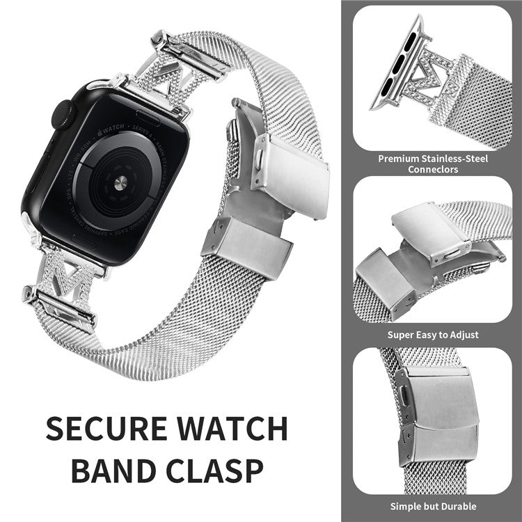 For Apple Watch Series 10 46mm / Ultra 2 Ultra 49mm /  Series 9 8 7 45mm / 6 5 4 SE (2023) SE (2022) SE 44mm / 3 2 1 42mm Milanese Mesh Stainless Steel Watch Strap - Silver