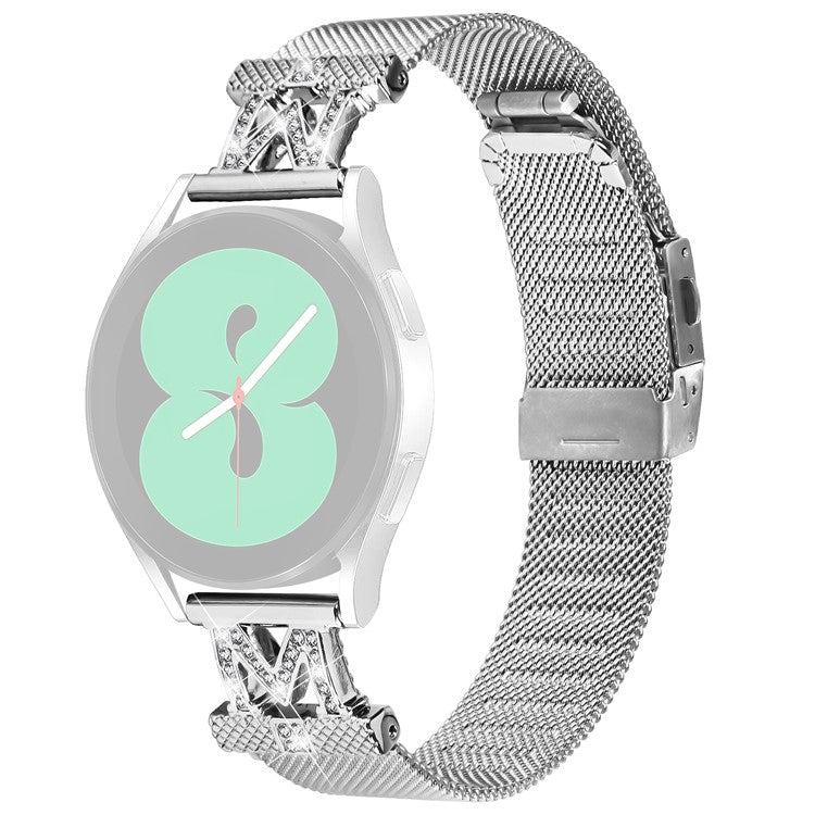 For Samsung Galaxy Watch Active / Active2 44mm / 40mm Rhinestones Decorated Milanese Watch Band 20mm Stainless Steel Watch Strap