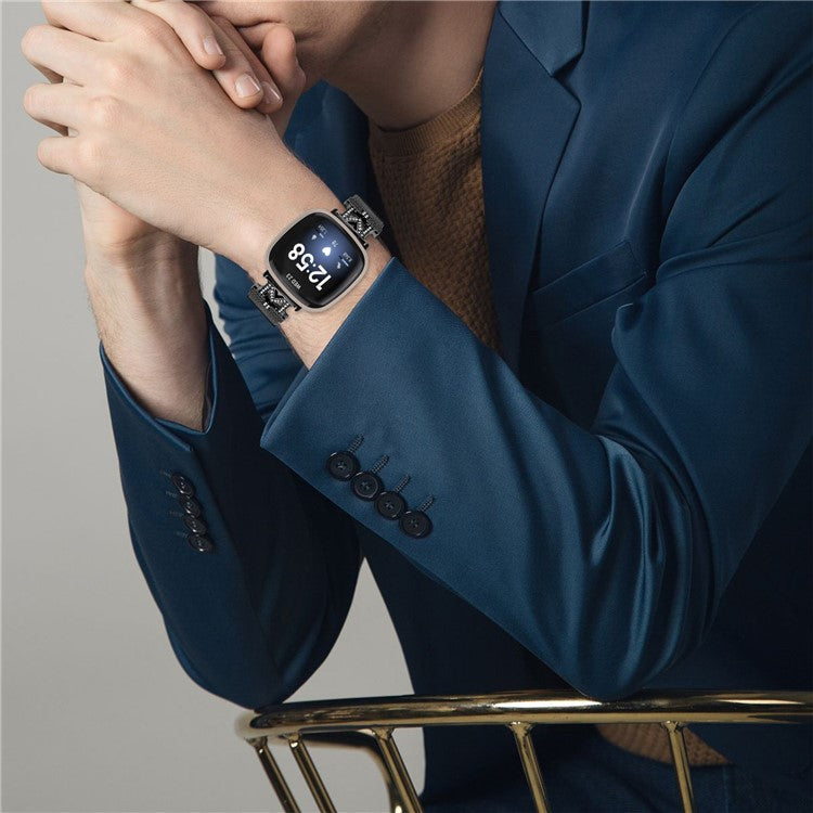 For Fitbit Sense / Versa 3 Milanese Stainless Steel Wrist Band M-shape Design Watch Strap with Folding Buckle - Black