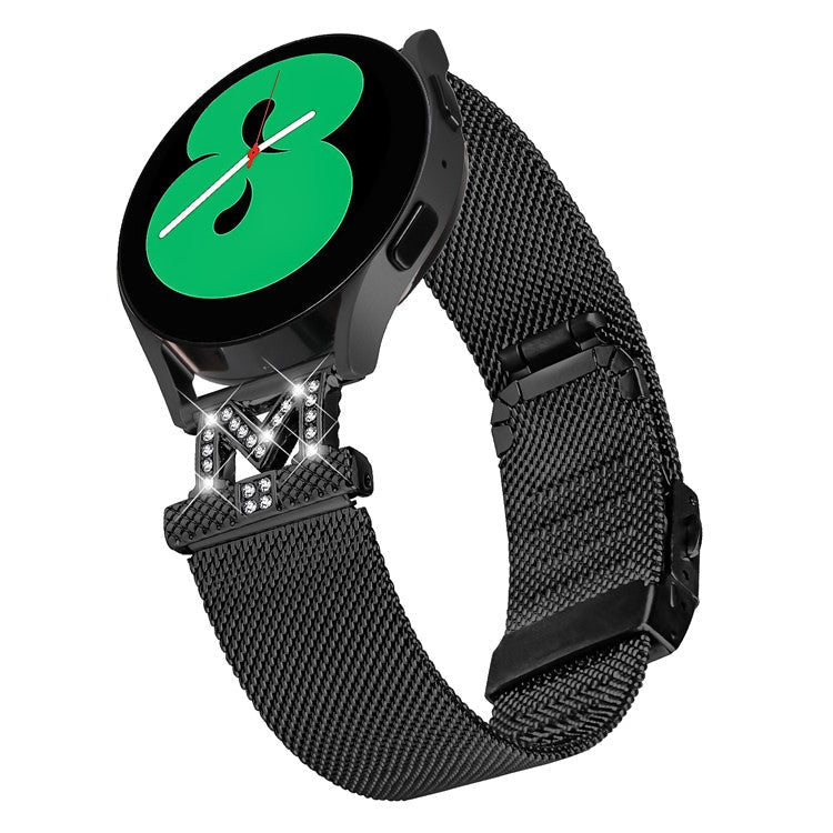 For Samsung Galaxy Watch6 40 / 44mm / Watch6 Classic 43mm / 47mm Metal Watch Strap 20mm Rhinestones Decorated Stainless Steel Watchband - Black