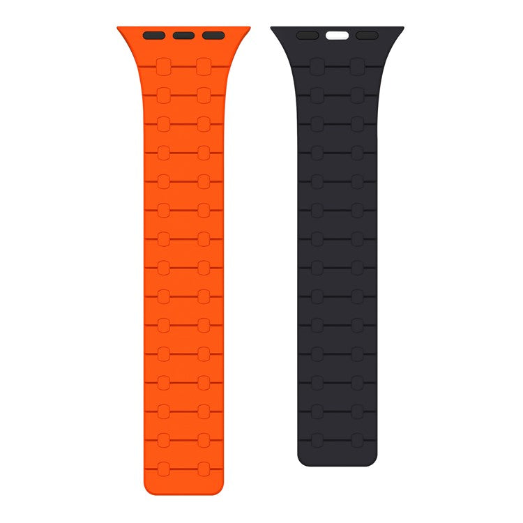 AP Silicone Magnetic Smart Watch Band for Apple Watch Series 10 46mm / Ultra 2 Ultra 49mm /  Series 9 8 7 45mm / 6 5 4 SE (2023) SE (2022) SE 44mm / 3 2 1 42mm - Orange  /  Midnight