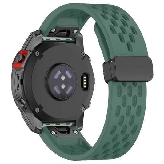 Silicone Watch Bands for Garmin Fenix 8 51mm / Enduro 3 / 7X Pro / 7X , 26mm Quick Release Multi-Hole Wrist Strap with Folding Buckle - Dark Green