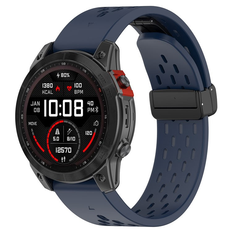 Silicone Watch Bands for Garmin Fenix 8 51mm / Enduro 3 / 7X Pro / 7X , 26mm Quick Release Multi-Hole Wrist Strap with Folding Buckle - Midnight Blue