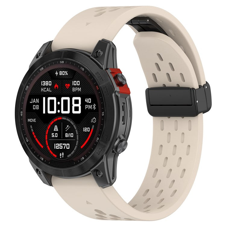 20mm Silicone Watch Bands for Garmin Fenix 8 43mm / Fenix 7S Pro / 7S , Multi-Hole Design Quick Release Strap with Folding Buckle - Starlight