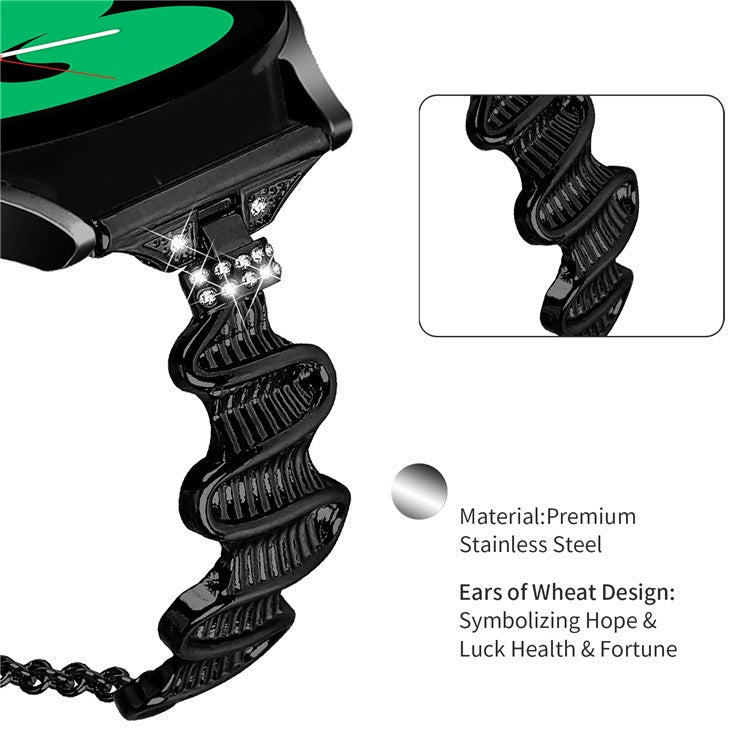 For Samsung Galaxy Watch Active / Active2 40mm / Active2 44mm Rhinestone Decor Stainless Steel Watch Band 20mm Bracelet Strap - Black