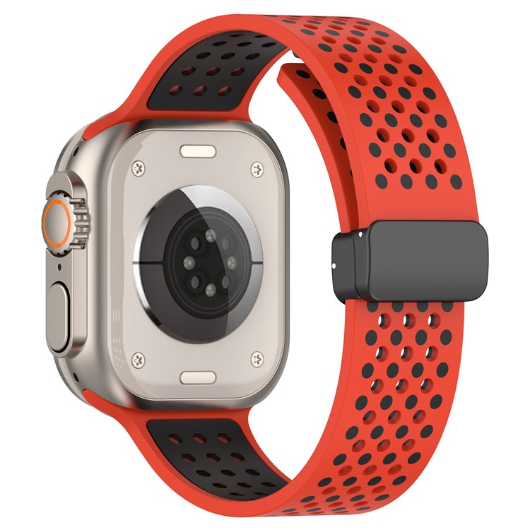 Silicone Watch Bands for Apple Watch Series 10 42mm / 9 8 7 41mm / SE (2023) SE (2022) SE 6 5 4 40mm / 3 2 1 38mm Dual-Color Magnetic Strap - Red+Black