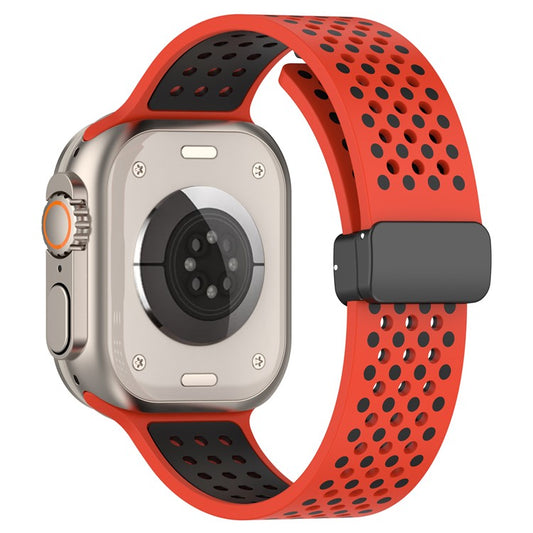 Silicone Watch Bands for Apple Watch Series 10 42mm / 9 8 7 41mm / SE (2023) SE (2022) SE 6 5 4 40mm / 3 2 1 38mm Dual-Color Magnetic Strap - Red+Black