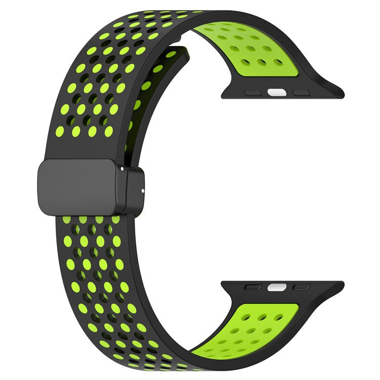 Magnetic Watch Bands for Apple Watch Series 10 46mm / Ultra 2 Ultra 49mm /  Series 9 8 7 45mm / 6 5 4 SE (2023) SE (2022) SE 44mm / 3 2 1 42mm , Dual-Color Silicone Strap - Black+Lime