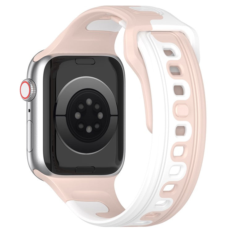 Watch Band for Apple Watch Series 10 46mm / Ultra 2 Ultra 49mm /  Series 9 8 7 45mm / 6 5 4 SE (2023) SE (2022) SE 44mm / 3 2 1 42mm Dual-Color Silicone Strap - Pink / White