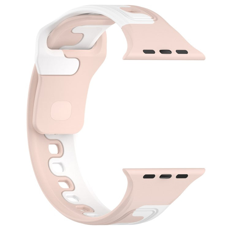 Watch Band for Apple Watch Series 10 46mm / Ultra 2 Ultra 49mm /  Series 9 8 7 45mm / 6 5 4 SE (2023) SE (2022) SE 44mm / 3 2 1 42mm Dual-Color Silicone Strap - Pink / White
