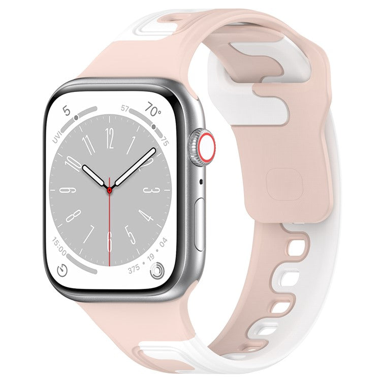 Watch Band for Apple Watch Series 10 46mm / Ultra 2 Ultra 49mm /  Series 9 8 7 45mm / 6 5 4 SE (2023) SE (2022) SE 44mm / 3 2 1 42mm Dual-Color Silicone Strap - Pink / White
