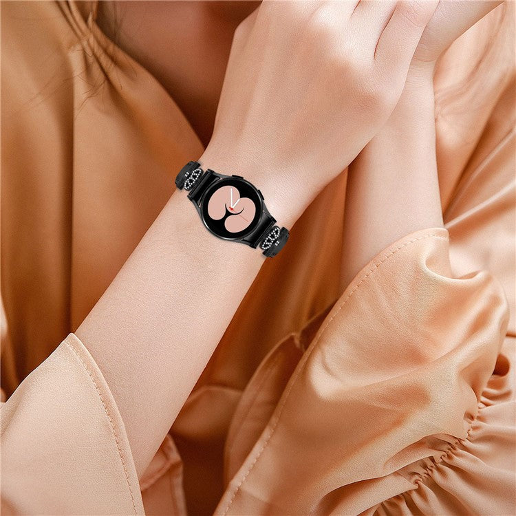 Black Buckle Band for Samsung Galaxy Watch6 40mm 44mm / Watch6 Classic 43mm 47mm Rhinestone Crown Connector Watch Strap Bracelet - Black