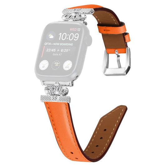Silver Buckle Watch Band for Apple Watch Series 10 46mm / Ultra 2 Ultra 49mm /  Series 9 8 7 45mm / 6 5 4 SE (2023) SE (2022) SE 44mm / 3 2 1 42mm Rhinestone Bracelet Strap - Orange
