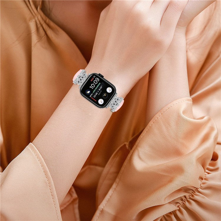 Watch Bracelet Band for Apple Watch Series 10 42mm / 9 8 7 41mm / SE (2023) SE (2022) SE 6 5 4 40mm / 3 2 1 38mm Rhinestone Band with Silver Buckle - Pink