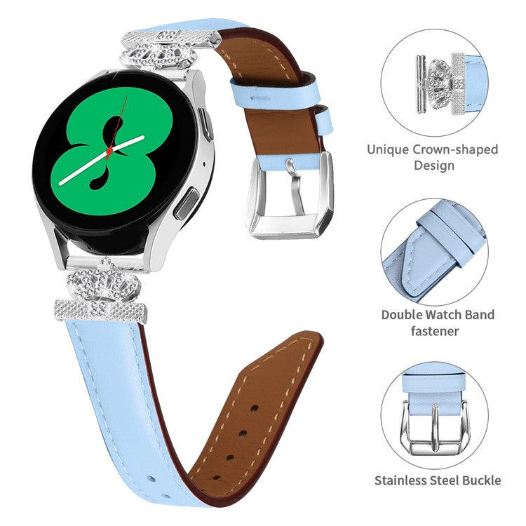 20mm Watch Band for Samsung Galaxy Watch3 41mm 45mm / Watch 5 40mm 44mm Rhinestone Crown-shape Design Strap with Silver Buckle - Blue