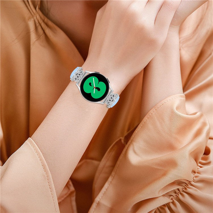 20mm Watch Band for Samsung Galaxy Watch3 41mm 45mm / Watch 5 40mm 44mm Rhinestone Crown-shape Design Strap with Silver Buckle - Blue