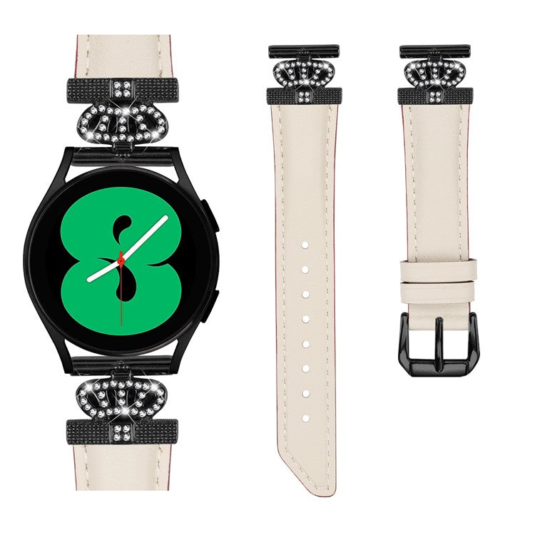 Crown Rhinestone Band for Samsung Galaxy Watch3 41mm 45mm / Watch 5 40mm 44mm , Slim 20mm Watch Strap with Black Buckle - Apricot